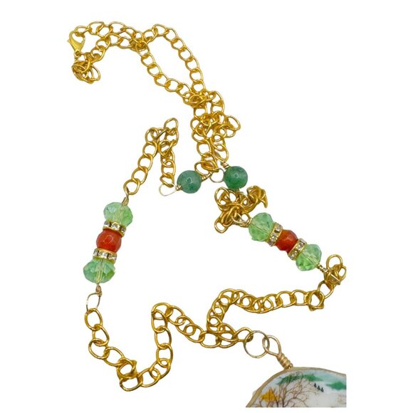 1989 Avon Country Christmas Broken China Necklace w Agate & Amber Stones Artisan - Picture 8 of 11